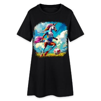 Einhörner Fussball / Fussballer Einhorn - Frauen T-Shirt-Kleid - Schwarz - Vorne