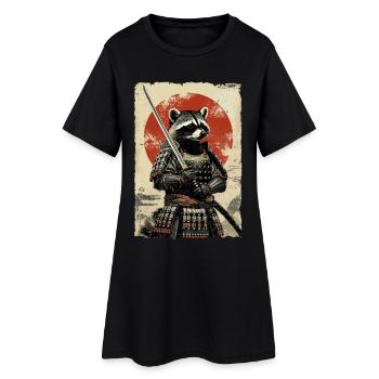 Samurai Waschbär Japanisches Ukiyo-e-Racoon Retro  - Frauen T-Shirt-Kleid - Schwarz - Vorne