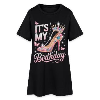 Chemise de fille d’anniversaire – Look fête glamour - Robe T-shirt Femme - noir - Devant