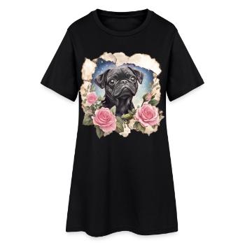 Schwarzer Mops - Frauen T-Shirt-Kleid - Schwarz - Vorne