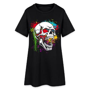 Skull skull on colorful spots - Women’s T-Shirt Dress - black - Front