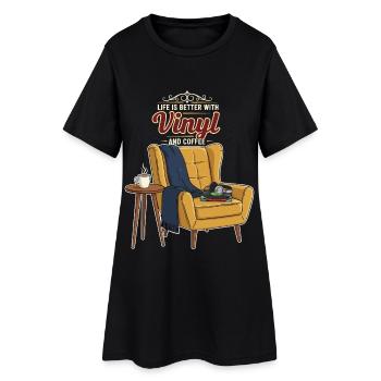 Vinyl Coffee Music Citation Better With Vinyl - Women’s T-Shirt Dress - black - Front