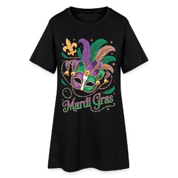 Mardi Gras T-Shirt – Jester Mask with Feathers - Women’s T-Shirt Dress - black - Front