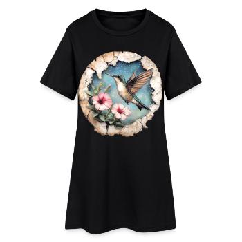 Hummingbird with flowers - Women’s T-Shirt Dress - black - Front
