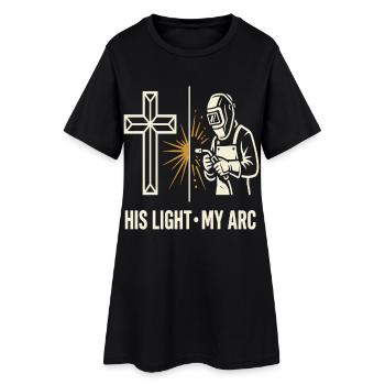 HIS LIGHT MY ARC Schweißer Kreuz Motiv - Frauen T-Shirt-Kleid - Schwarz - Vorne