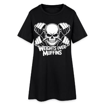 Weights over muffins skull - Women’s T-Shirt Dress - black - Front
