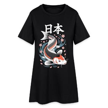 Chemise Koi Fish Japan avec des fleurs de cerisier - Robe T-shirt Femme - noir - Devant