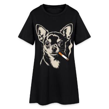 Chihuahua Shirt – Sketch Hund Motiv - Frauen T-Shirt-Kleid - Schwarz - Vorne
