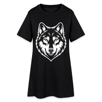 Minimalistischer Wolf Kopf Line Art Design - Frauen T-Shirt-Kleid - Schwarz - Vorne