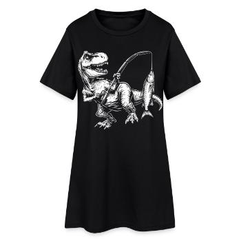 Fishing Fisherman Dinosaur Men's Boys Angler - Women’s T-Shirt Dress - black - Front