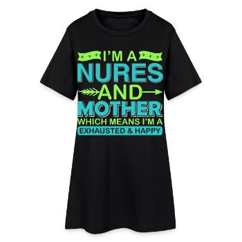 Infirmière et mère – Chemise épuisée mais heureuse - Robe T-shirt Femme - noir - Devant