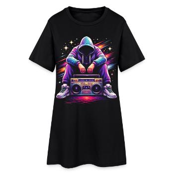 Retro 80er Boombox Illustration - Frauen T-Shirt-Kleid - Schwarz - Vorne