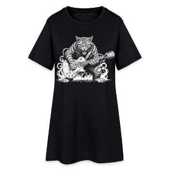 Cat Playing Electric Guitar Rock Music - Women’s T-Shirt Dress - black - Front