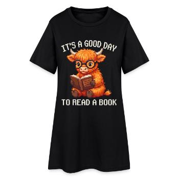 It's A Good Day To Read A Book Cow Pixel Art - Women’s T-Shirt Dress - black - Front