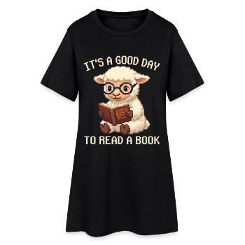 Es ist ein guter Tag, um ein Buch zu lesen, Schaf-Pixelkunst - Frauen T-Shirt-Kleid - Schwarz - Vorne
