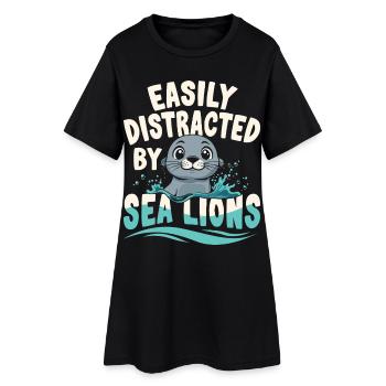 Facilement distraite par les otaries, mignonne - Robe T-shirt Femme - noir - Devant