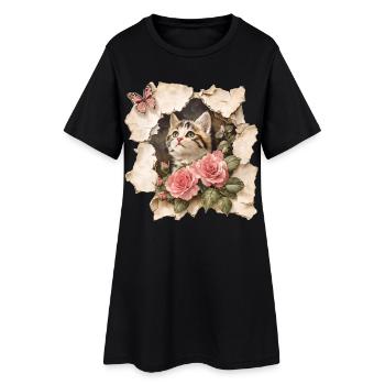 Chat au papillon - Robe T-shirt Femme - noir - Devant