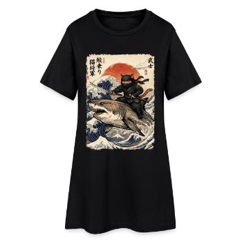 Ninja Cat, Japanese Warrior & Fighter, Shark - Women’s T-Shirt Dress - black - Front