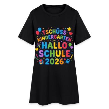 Tschüss Kindergarten Hallo Schule 2026 - Frauen T-Shirt-Kleid - Schwarz - Vorne
