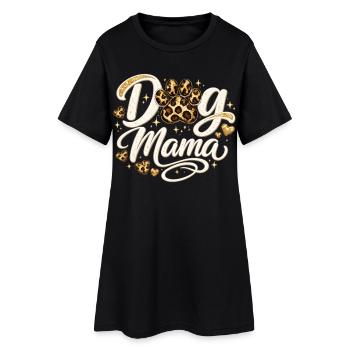 Dog Mama Golden Leopard Pattern Shirt - Frauen T-Shirt-Kleid - Schwarz - Vorne