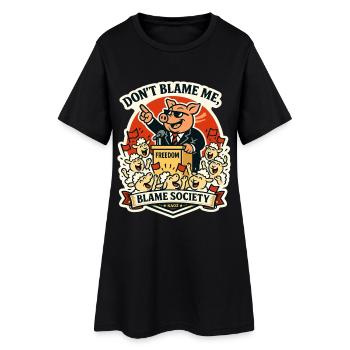 Blame Society Pig Cartoon Tee - Robe T-shirt Femme - noir - Devant