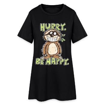 Hurry Be Happy Faultier - Frauen T-Shirt-Kleid - Schwarz - Vorne