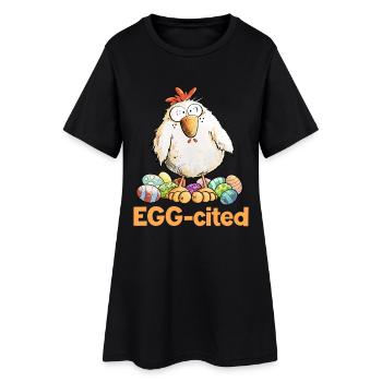 Poulet excité avec des œufs de Pâques en disant Eggcited - Robe T-shirt Femme - noir - Devant