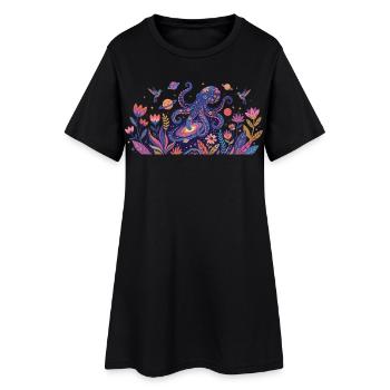 Poulpe cosmique dans le royaume des fleurs Art abstrait - Robe T-shirt Femme - noir - Devant