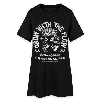 Motif de cire avec le pot de fleurs en flux - Robe T-shirt Femme - noir - Devant