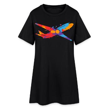 Airplane Colorful Flyer Kids Men Boys Pilot - Women’s T-Shirt Dress - black - Front