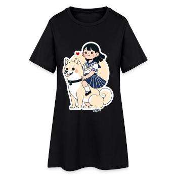 Sailor Girl et autocollant Shiba - Robe T-shirt Femme - noir - Devant
