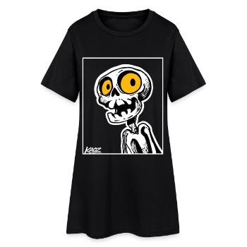 Skeleton Cartoon with Big Yellow Eyes - Women’s T-Shirt Dress - black - Front