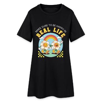 Soyez heureux dans la vraie vie – Ambiances fleurs rétro - Robe T-shirt Femme - noir - Devant