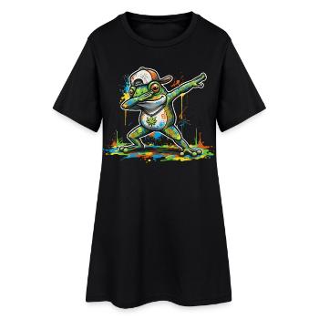 Funny Frog Dab Dance Graffiti Motif - Women’s T-Shirt Dress - black - Front