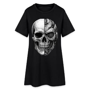 Halb Totenkopf Halber Roboter Cyborg Skull sticker - Frauen T-Shirt-Kleid - Schwarz - Vorne