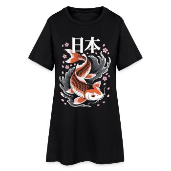 Koi Fisch Japan T-Shirt – Japanische Sakura Koi - Frauen T-Shirt-Kleid - Schwarz - Vorne