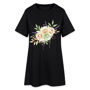 Blumen Bouquet Aquarell Vintage - Frauen T-Shirt-Kleid - Schwarz - Vorne