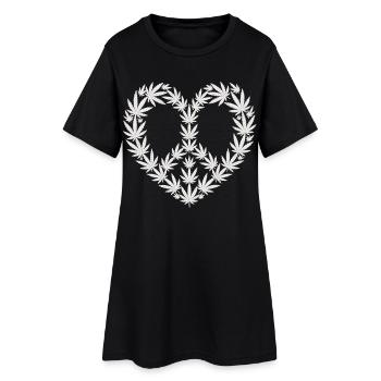 T-shirt cœur de cannabis – Cœur de feuille de chanvre - Robe T-shirt Femme - noir - Devant