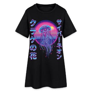 Retro Jellyfish Vaporwave Synthwave - Women’s T-Shirt Dress - black - Front