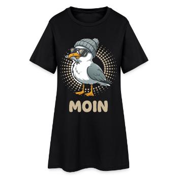 Moin Möwe Vogel mit Mütze und Fisch im Mund Möwen - Frauen T-Shirt-Kleid - Schwarz - Vorne