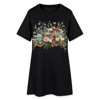 Bunte Wildblumenwiese mit Mohn und Margeriten - Frauen T-Shirt-Kleid - Schwarz - Vorne