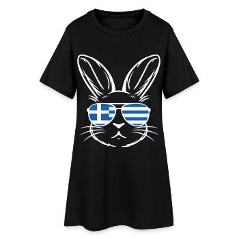 Greek Easter Greek Flag Easter Rabbit - Women’s T-Shirt Dress - black - Front