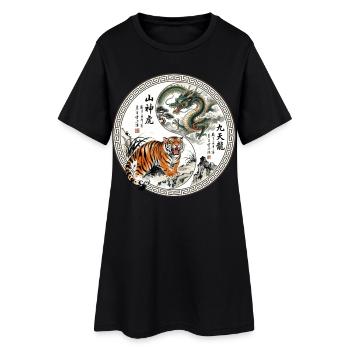 Tiger und Drache Asiatisch - Frauen T-Shirt-Kleid - Schwarz - Vorne