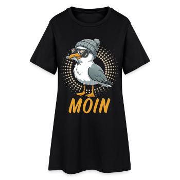 Moin Möwe Vogel mit Mütze und Fisch im Mund Möwen - Frauen T-Shirt-Kleid - Schwarz - Vorne