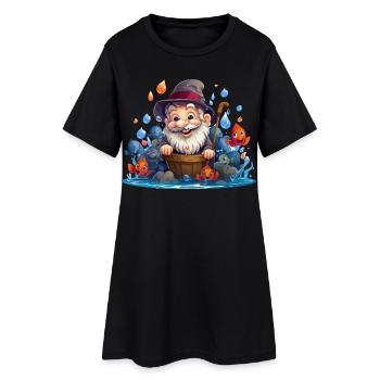 Cheerful fisherman with colorful fish - Women’s T-Shirt Dress - black - Front
