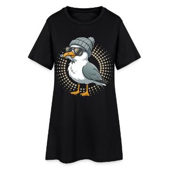 Mouette mouette de la lune avec casquette et poisson dans la bouche - Robe T-shirt Femme - noir - Devant