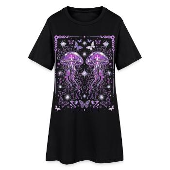 Y2K Quallen ästhetische Ozeangrafik - Frauen T-Shirt-Kleid - Schwarz - Vorne