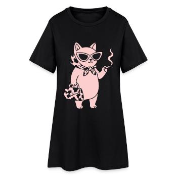 Chat rose avec des lunettes de soleil - Robe T-shirt Femme - noir - Devant