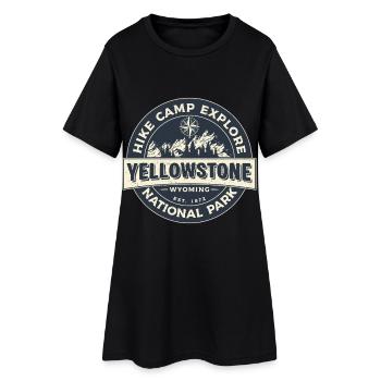 Camping de randonnée Explorer le parc national de Yellowstone - Robe T-shirt Femme - noir - Devant