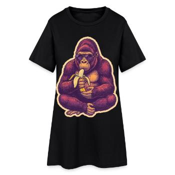 Gorille avec des lunettes de soleil mangeant une banane - Robe T-shirt Femme - noir - Devant
